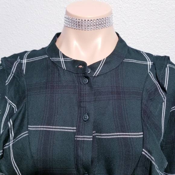 Sanctuary womens green ruffle print shirt top blouse MEDIUM - Picture 4 of 6